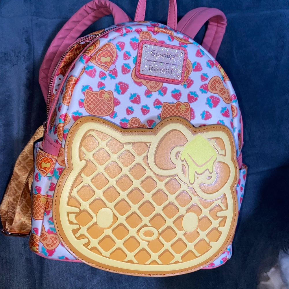 Hello Kitty Waffle Loungfly Backpack - Pink and yellow